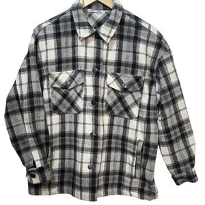 Dex Plaid‎ Flannel Shirt Jacket Mens Medium Black White Button Down Shacket